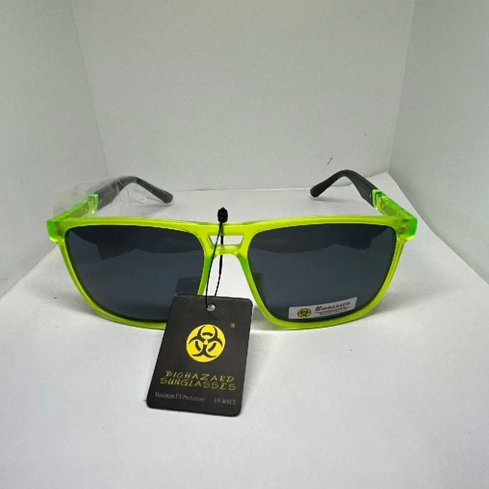 Green Biohazard UV400 Square Sunglasses – Maximum UV Protection – NWT